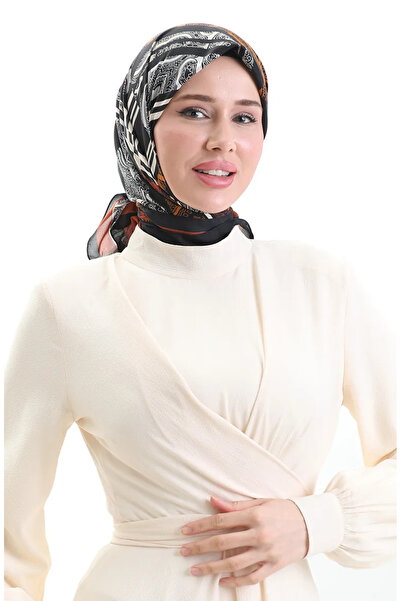 sefamerve Karaca Desenli Kupra Eşarp 81089-03 Siyah Kahverengi