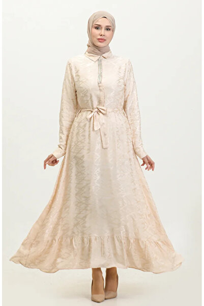 sefamerve Φόρεμα με γιακά πουκαμίσου με σχέδιο - 81854-04 Κρέμα