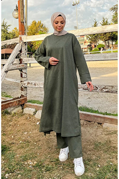 sefamerve طقم بدلة رياضية كاكي - خيطين، موديل 3040-07