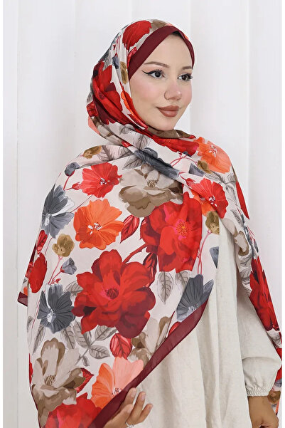 sefamerve Σάλι από βαμβακερό κουκούλα με σχέδιο 70323-07 Βουργουνδία Κόκκινο