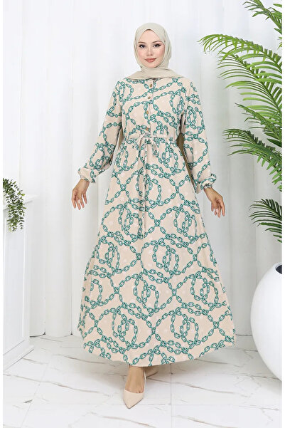 sefamerve Φόρεμα Aerobin με μοτίβο αλυσίδας 0105-03 Mink Green