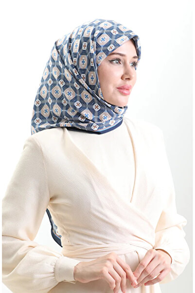 sefamerve Κασκόλ από ρεγιόν με γεωμετρικά σχέδια Karaca 82021-07 Μπλε μπλε ιν...