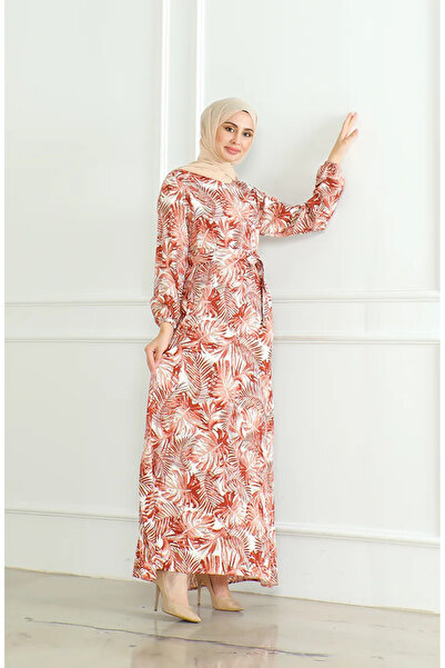 sefamerve Rochie din viscoza din gresie - cu imprimeu si curea 0506-01