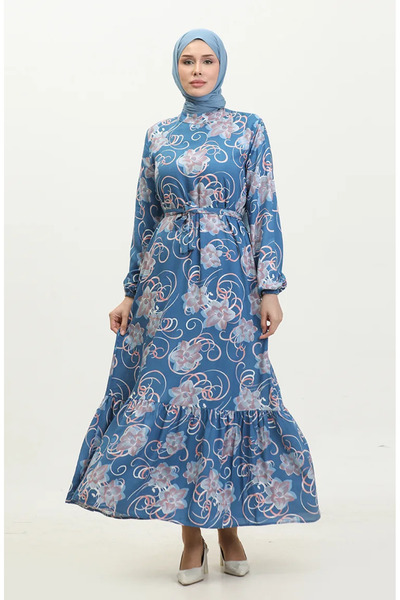 sefamerve Rochie cu imprimeu floral cu curea Indigo - 0373-03