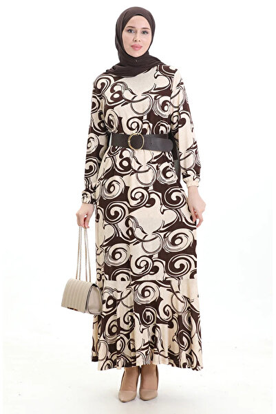 sefamerve Φόρεμα με σχέδιο βισκόζης 86020-02 Μπεζ καφέ