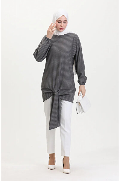 sefamerve Çizgili Tunik 1028-01 Gri