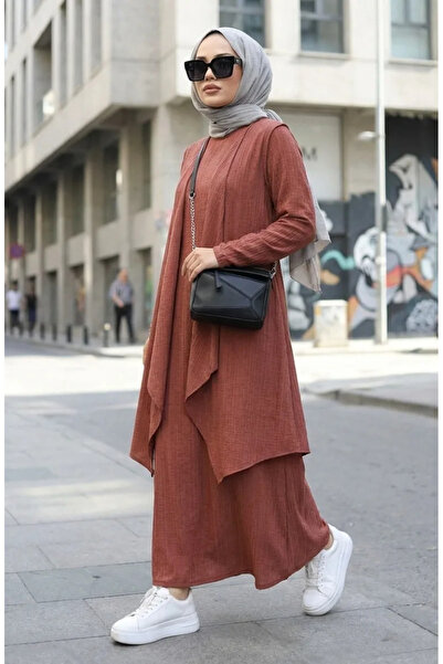 sefamerve طقم فستان وسترة مزدوجة 6527-04 أسمر