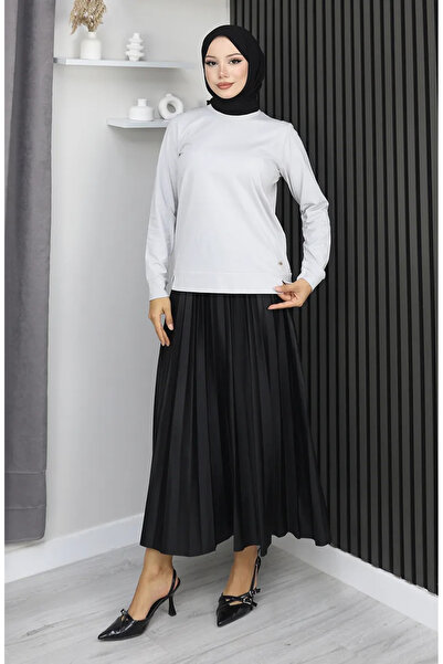 sefamerve بلوزة قطنية ممشطة بفتحة جانبية 1064-01 حجر