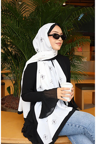 sefamerve Σάλι Κάπρι με σχέδιο 70351-07 Μαύρο Εκρού