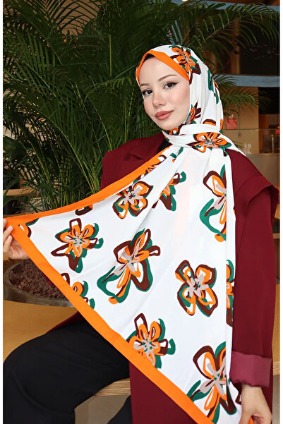 sefamerve Şal Capri cu Motive Florale 70344-02 Portocaliu Ecru