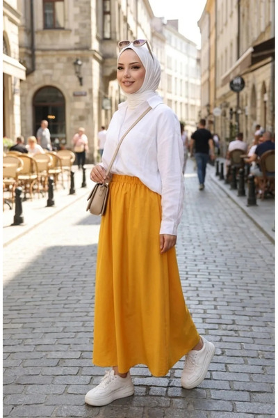 sefamerve Φούστα Άνετη Κοπή με Ελαστική Μέση 0227-08 Μουσταρδί