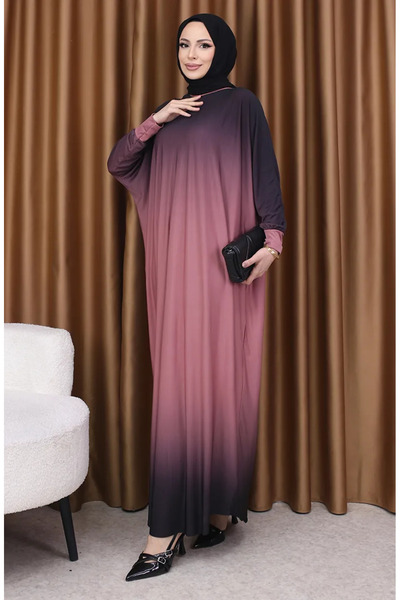 sefamerve Yarasa Kol Sandy Elbise 1908-06 Somon