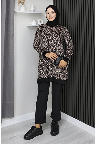 sefamerve Σετ αθλητικής φόρμας με σχέδιο λεοπάρ 96002-01 Καφέ