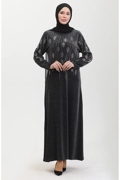 sefamerve Taşlı Abiye Elbise 0430-01 Siyah Pembe