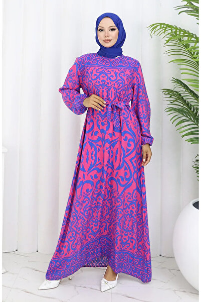 sefamerve Φόρεμα με μοτίβο ζωσμένο 2091-01 Fuchsia Saks