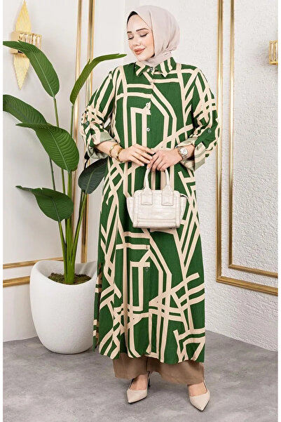 sefamerve Patterned Viscose Suit 0337-05 Emerald Green