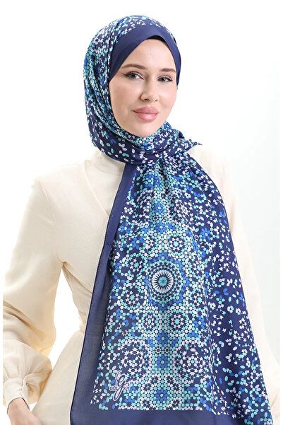 sefamerve Μαλακό σάλι με σχέδιο 70297-09 Navy Blue Mint Green