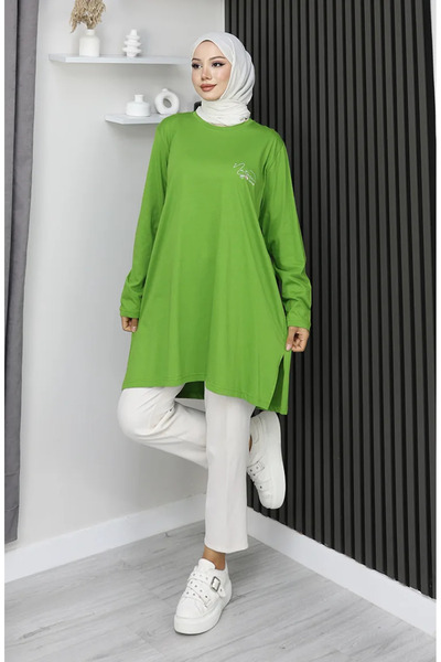 sefamerve Büyük Beden Dijital Baskılı Penye Tunik 9134B-02 Yeşil