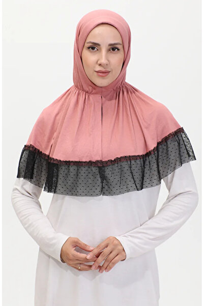 sefamerve Πρακτικό σάλι με λεπτομέρεια από τούλι σε πούδρα - 1270-06