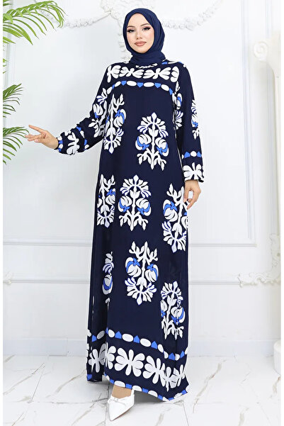 sefamerve Φόρεμα με λαβή από ύφασμα βισκόζης ελαστικό σχέδιο 0046-04 Navy Blue