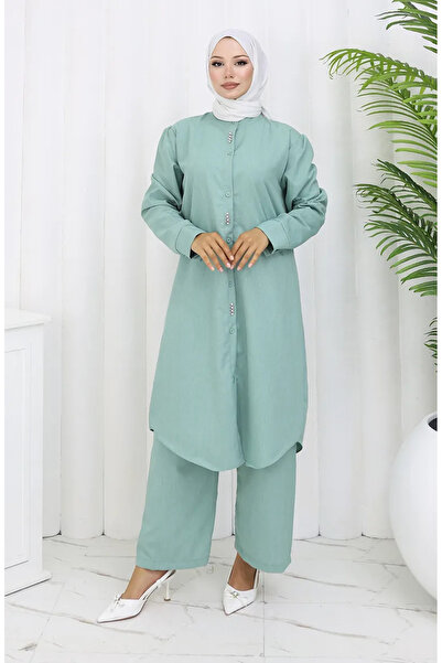 sefamerve Set de două pantaloni tunică cu pietre 2090-02 Verde