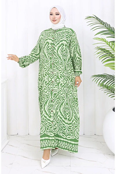 sefamerve Φόρεμα από βισκόζη με κουμπιά 2095-05 Χακί Πράσινο