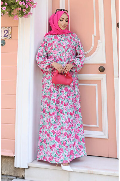 sefamerve Φόρεμα με μοτίβο με μισό κουμπί 2148-01 Dusty Rose