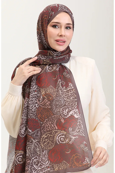 sefamerve Karaca Etnički dezen pamučni šal 81085-06 braon