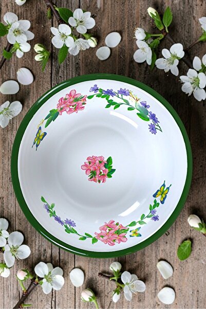 İnci Emaye طبق وعاء مطلي بالمينا مقاس 20 سم، طبق حفرة، طبق سلطة، طبق رقائق