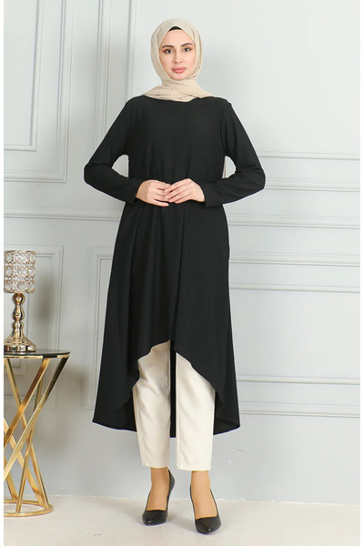 sefamerve Burümcük Fabric Tunika asymetrického střihu 1032-04 Černá