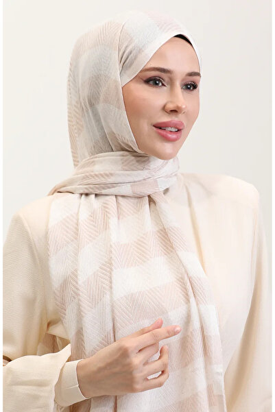 sefamerve Λινό Σάλι με Γεωμετρικό Σχέδιο 70285-05 Μπεζ