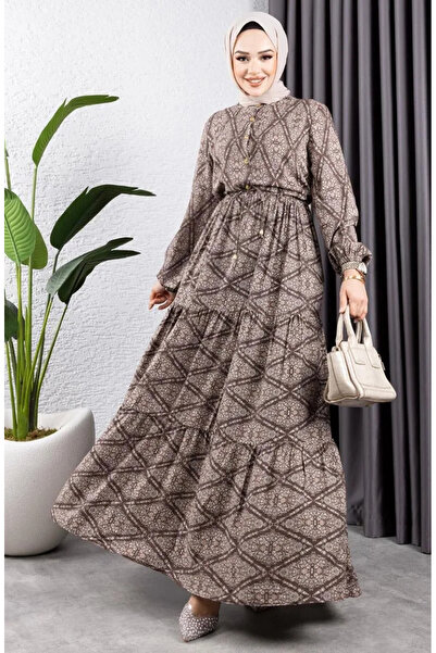 sefamerve Φόρεμα βισκόζης με κορδόνια στη μέση 7109-04 καφέ