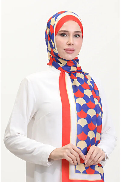 sefamerve Μαλακό σάλι με σχέδιο 70266-01 Πορτοκαλί μπλε κοβαλτίου