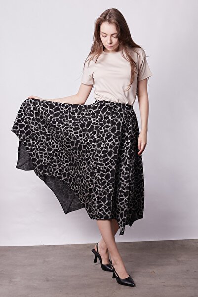 Jument Women's Patterned High Waist Eight-Piece Asymmetrical Midi-Length Belo...