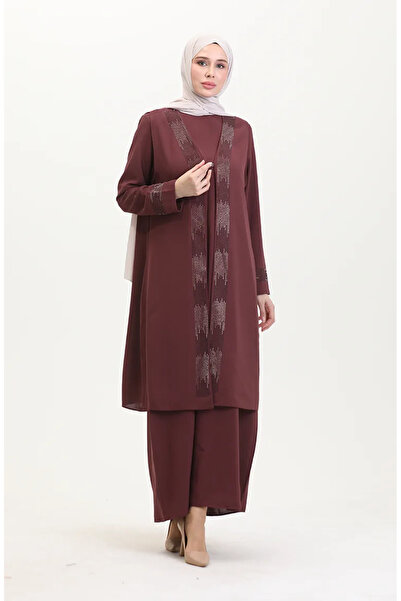 sefamerve Plus Size Γιλέκο Διπλό Σετ 6140-01 Πλακάκι