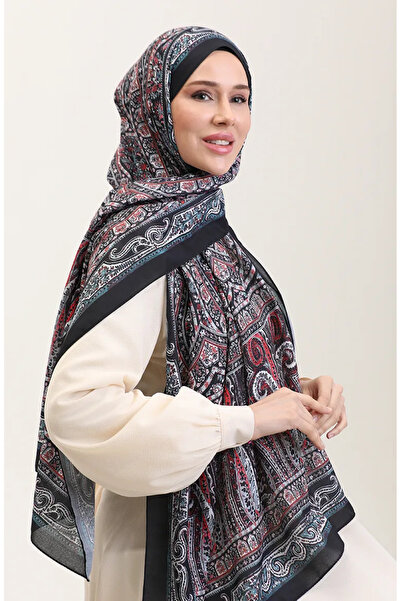 sefamerve Etnik Desenli Soft Şal 90188-05 Siyah Bordo