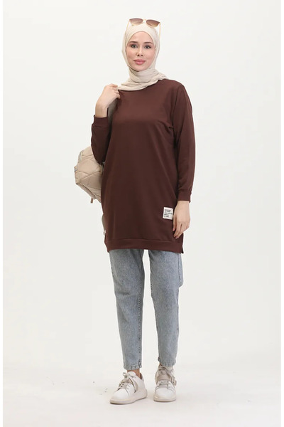 sefamerve Hnědá sportovní tunika s rozparkem - 0529-07