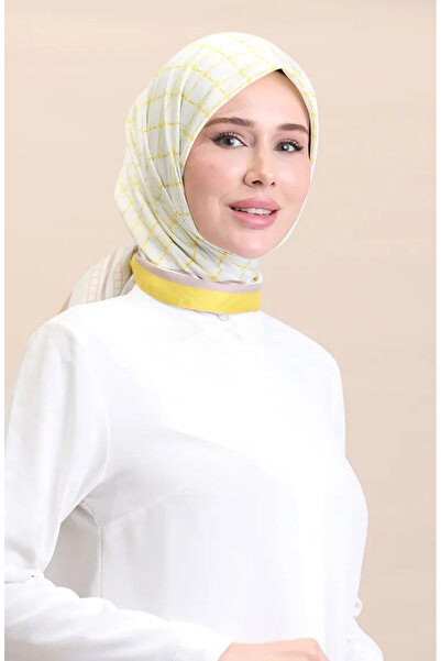 sefamerve 19091-09 Μοντέλο μαλακό βαμβακερό λευκό κίτρινο κασκόλ