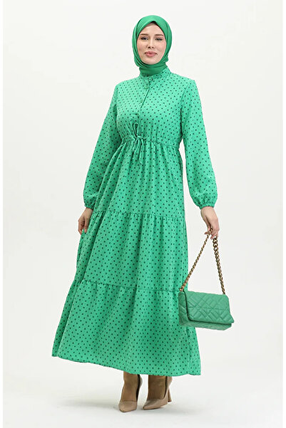 sefamerve Φόρεμα με μισά κουμπιά με πράσινο σχέδιο - 0387-07