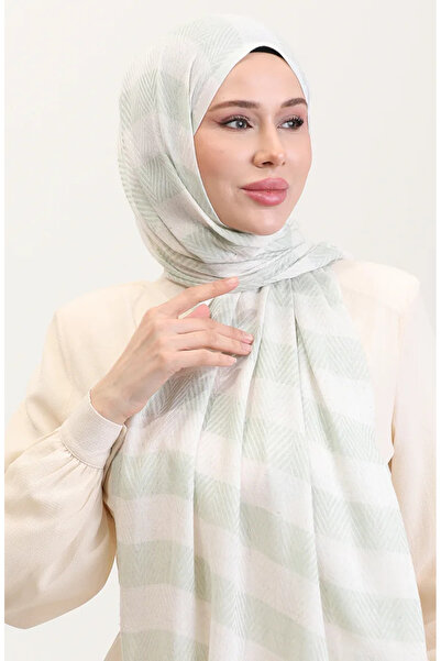 sefamerve Λινό σάλι με γεωμετρικό σχέδιο 70285-09 Πράσινο μέντας