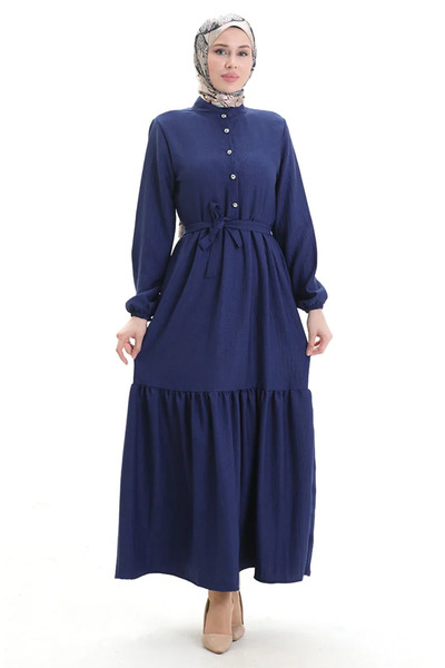 sefamerve Φόρεμα με λαβή και κουμπί 0104-05 Navy Blue