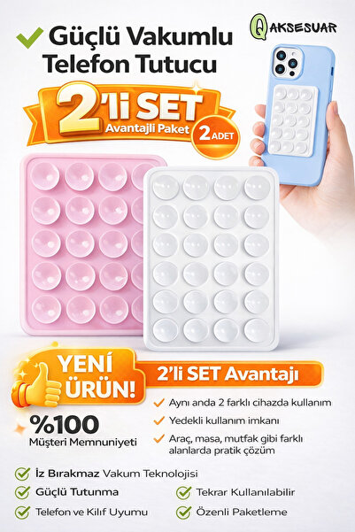 Q Aksesuar Vakumlu Silikon Vantuzlu Yapışkanlı Telefon Tutucu (1 ADET) Pembe ...