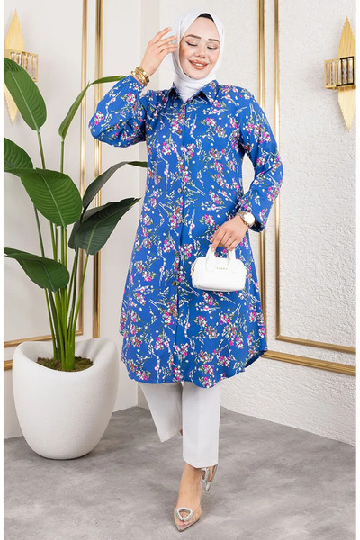 sefamerve Τονίκ από βισκόζη Asel Floral 0174-02 Indigo