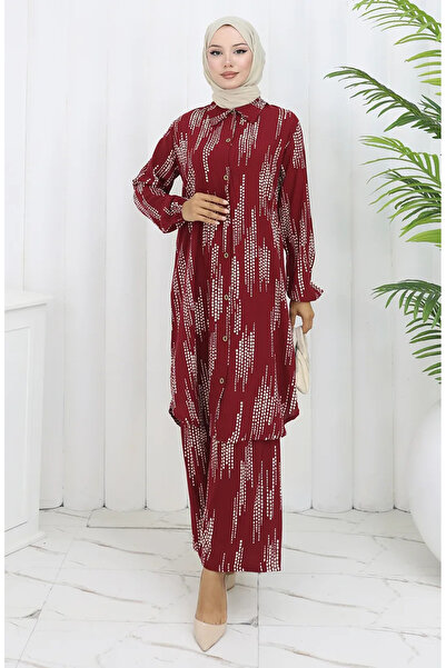 sefamerve Υφασμάτινο Παντελόνι Βισκόζης Σετ Δύο Τεμαχίων 0132-04 Claret Red