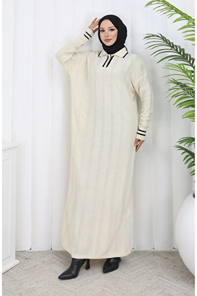 sefamerve Knitwear Polo Neck Buttoned Dress 1135-08 Beige