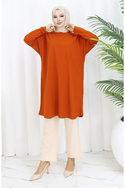 sefamerve Rahat Kesim Cotton Sade Tunik 8757-03 Kiremit