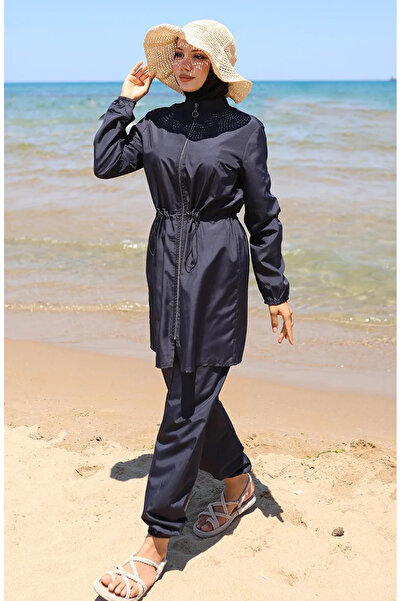 sefamerve Μαγιό με ελαστικό κορδόνι στη μέση και φερμουάρ, με καπέλο χιτζάμπ,...