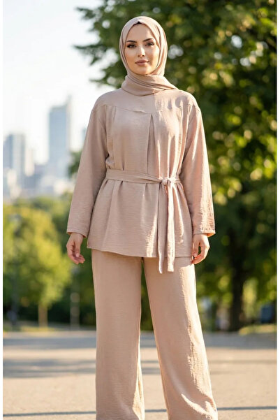 sefamerve Σετ Παντελόνι Τουνίκ από Ύφασμα Aerobin 4141-02 Μπεζ