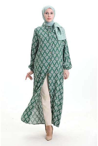 sefamerve Φόρεμα με κουμπιά και σχέδιο 0124-01 Πράσινο