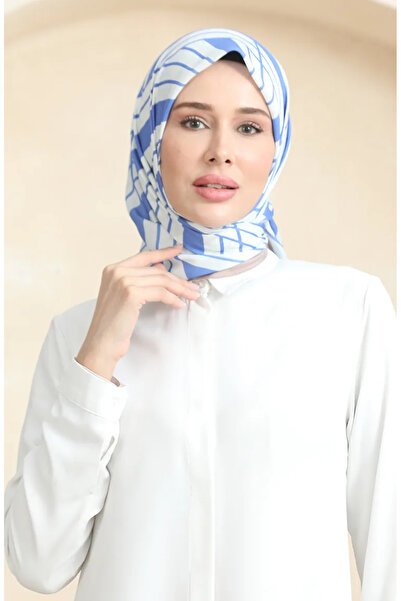 sefamerve Měkký bavlněný šátek 19093-09 White Denim Blue